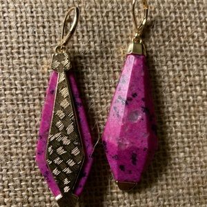 Pink stone and gold tone earrings
